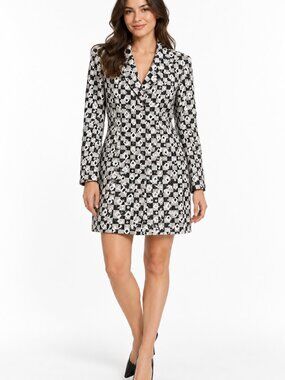 AIRFIELD Vintage Geometric Checkerboard Longline Blazer Jacket